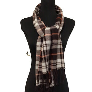 Women’s Plaid Cashmere Feel Scarf Multicolor Brown Soft Fringe Wrap 57x11.5